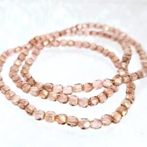 Dusty Rose Pink Faceted Beaded Stretch Bracelet Set of 3